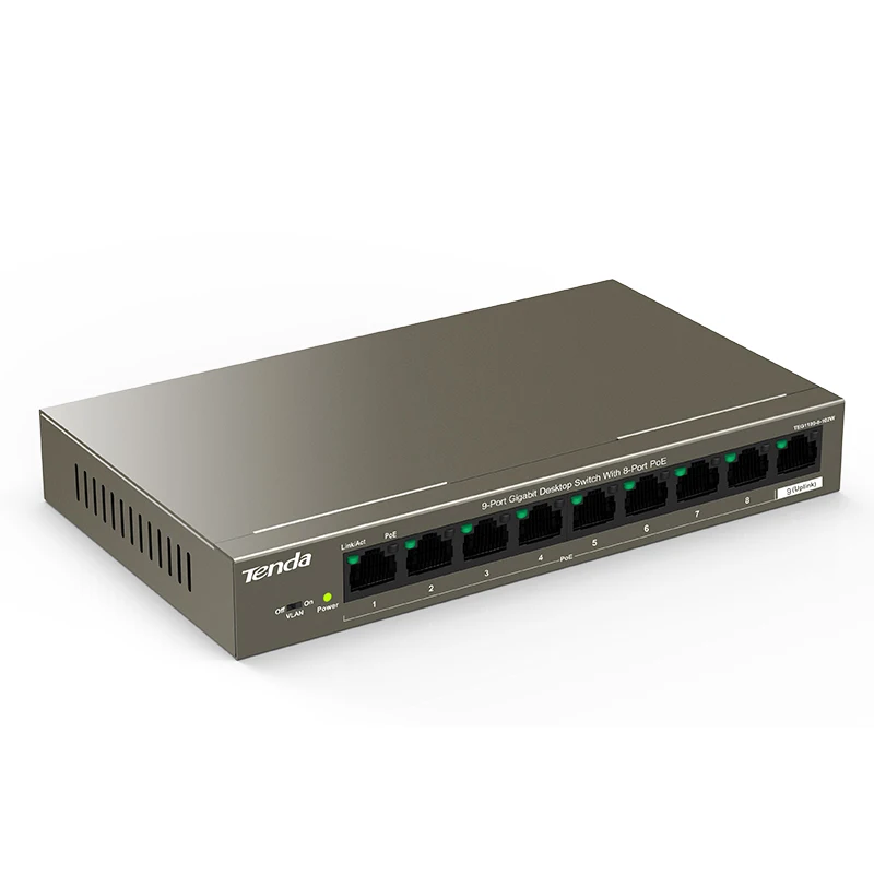 Tenda TEG1109P 8 102W гигабитный коммутатор poe сетевой переключатель ethernet 9*10 100 1000 Мбит RJ45