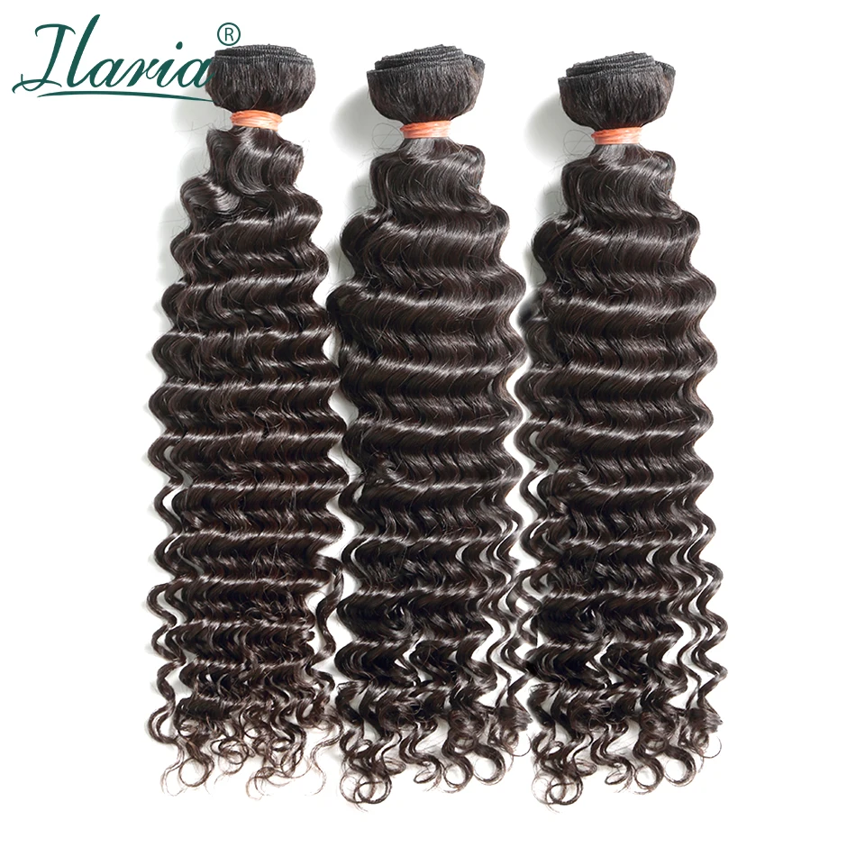 ILARIA HAIR 8A норка бразильские вьющиеся девственные волосы 3 пучка глубокая волна 1"-30" Необработанные вьющиеся человеческие волосы переплетения пучки высшего качества