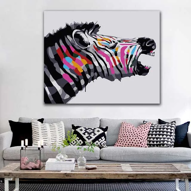 

DIY colorings pictures by numbers with colors Colored roaring zebra picture drawing painting by numbers framed Home