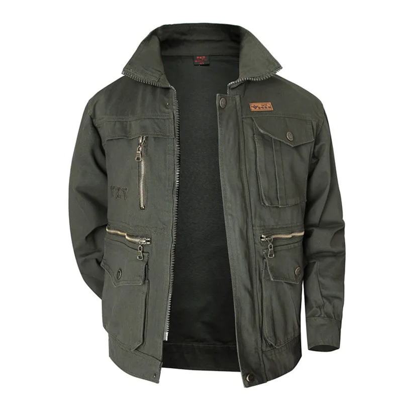Мужская повседневная куртка в стиле милитари приталенная хлопковая большого