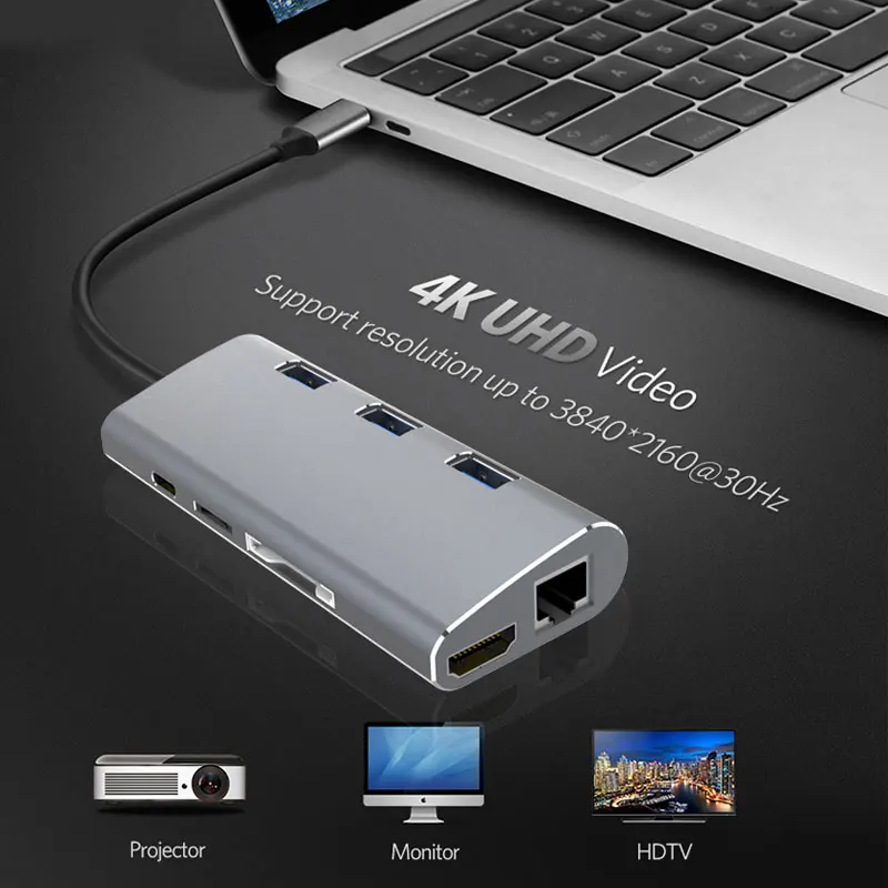 USB хаб адаптер HDMI RJ45 PD TF/SD для MacBook Samsung Galaxy S9/S8 Huawei P20 Pro Type C 3 0|USB-хабы| |