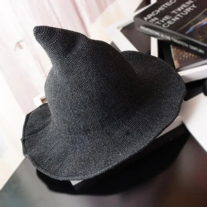 Темно-серый Halloween Witch Hat Made Masquerade Wizard Hat Adult Kids Cosplay Costume Accessories Halloween Party Fancy Dress Decor - Цвет: Темно-серый