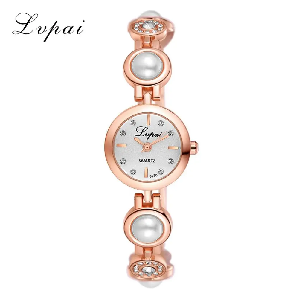 Rose Gold White Lvpai Брендовые Часы с браслетом жемчужные женские роскошные часы с кристаллами наручные часы женские модные повседневные кварцевые часы reloj mujer - Цвет: Rose Gold White