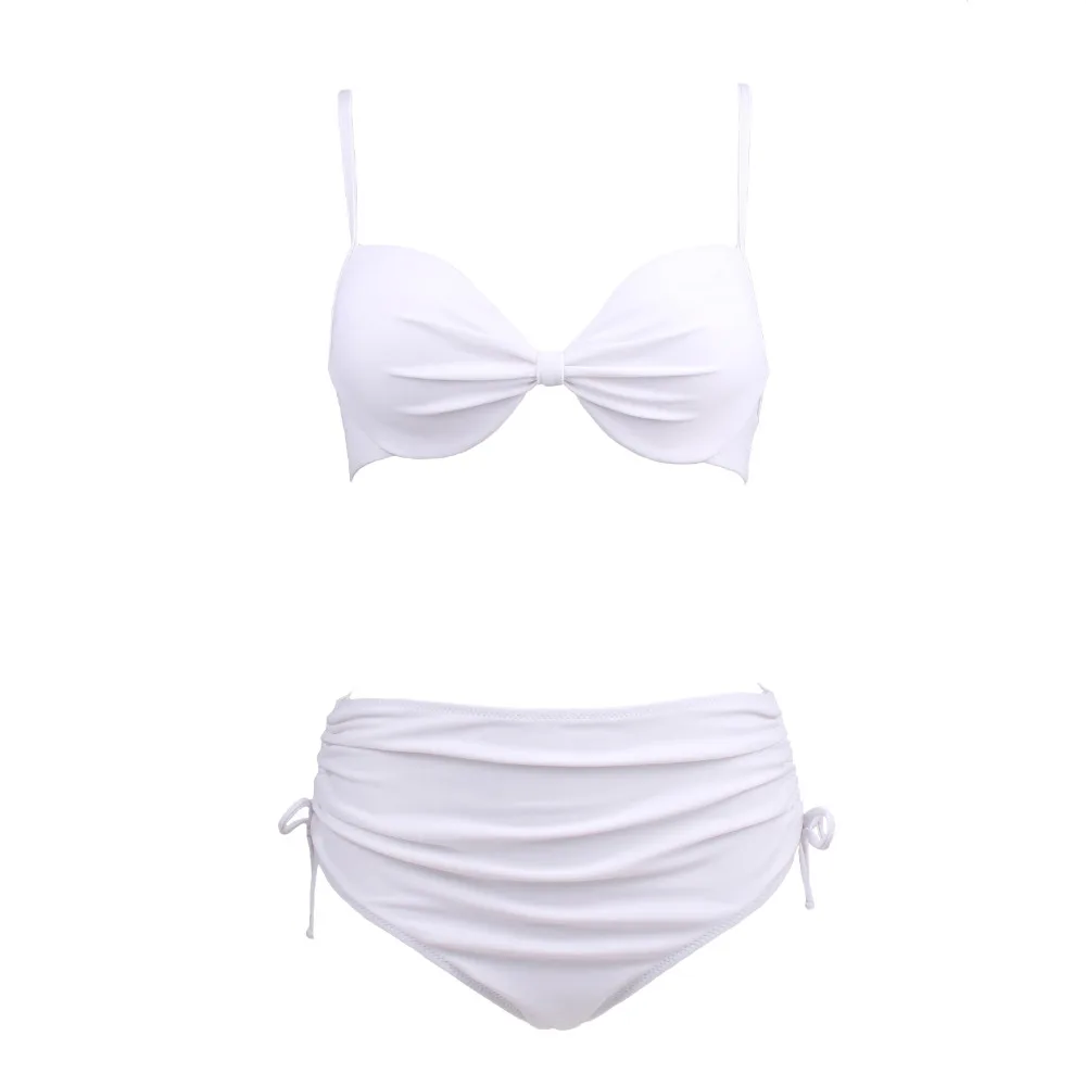 Женский купальный костюм винтажный однотонный купальник с высокой талией бикини