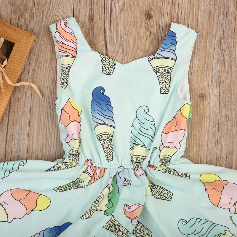 Cute Toddler Baby Girls Ice Cream Printed Dress Sleeveless Summer Sunsuit Bodysuit-style Girl Dresses Kid Clothes 0-4T | Детская одежда