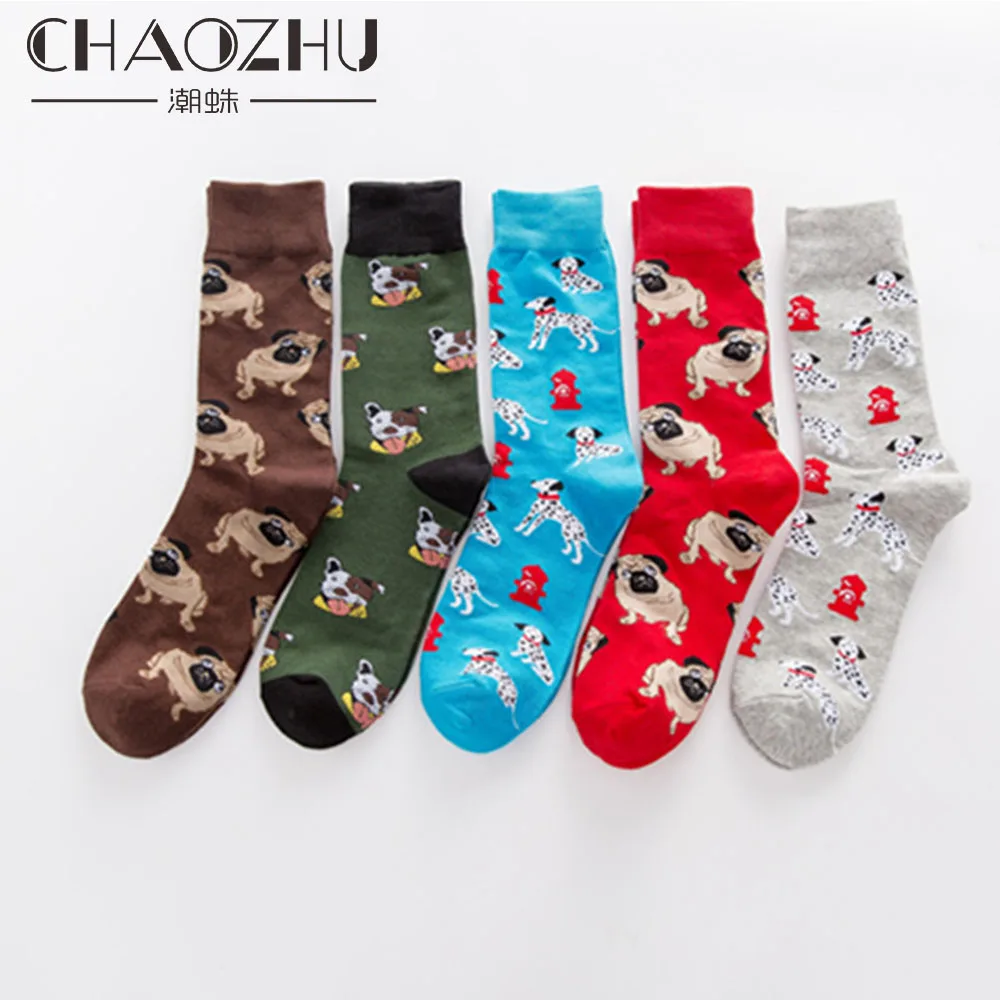 CHAOZHU/Новинка; сезон осень-зима; Мужские Носки с рисунком; забавные креативные носки с изображением Бультерьера мопса далматинца; хлопковые носки для мужчин