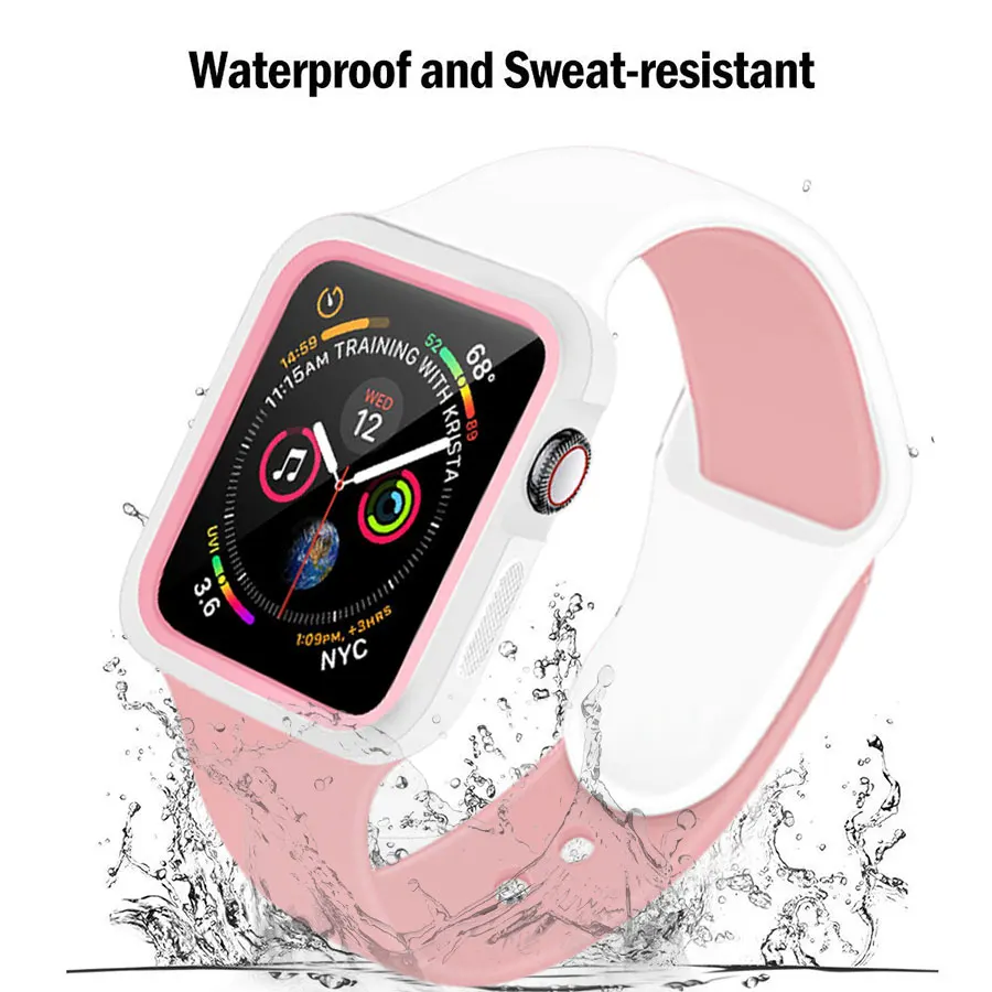 Силиконовый ремешок для Apple Watch 40 мм 44 38 42 мм. Новый двухцветный дизайн спортивных