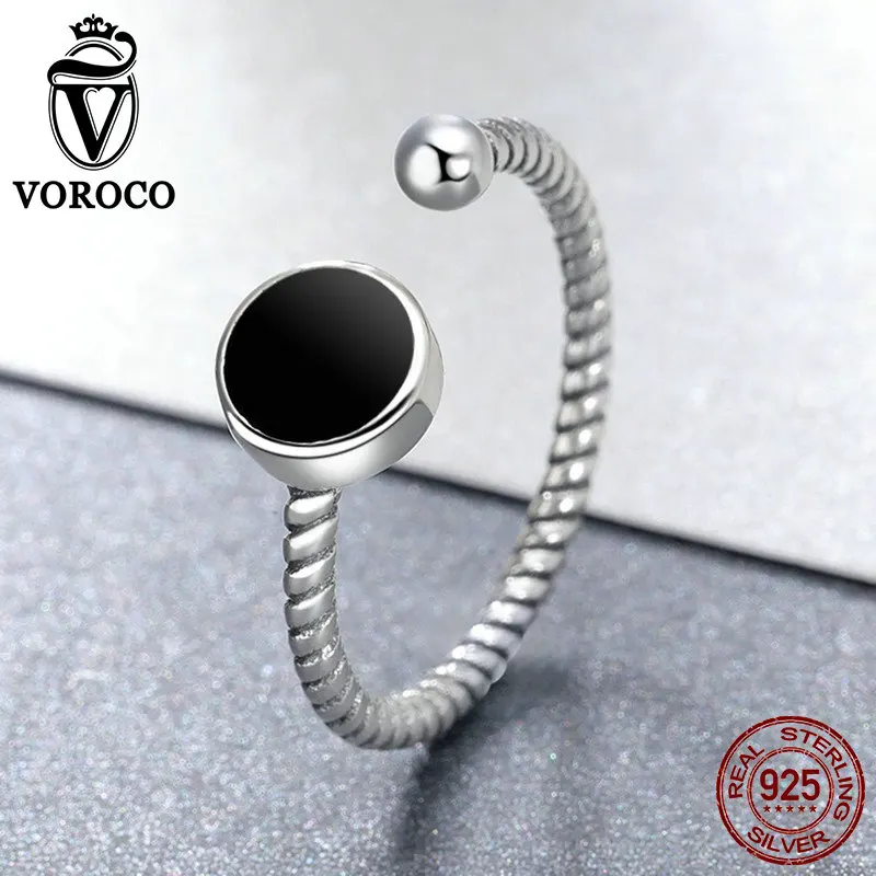 VOROCO 100% Стерлинговое Серебро 925 пробы винтажное черное кольцо Круглые