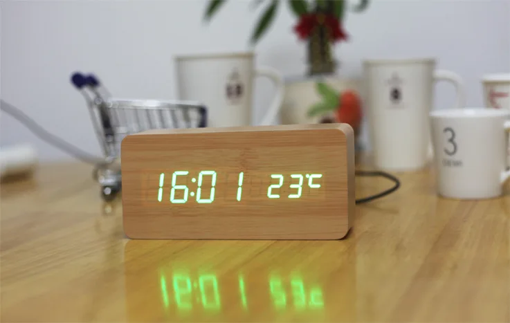 Новый деревянный светодиодный Будильник despertador контроль звуков температуры