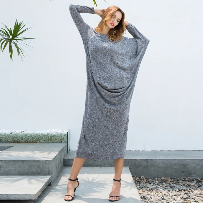 Autumn Women Knitted Dress Autumn Female Elegant Long Sleeve Casual Loose Twisted Maxi Long Vestidos Plus Size Tunic S-5XL
