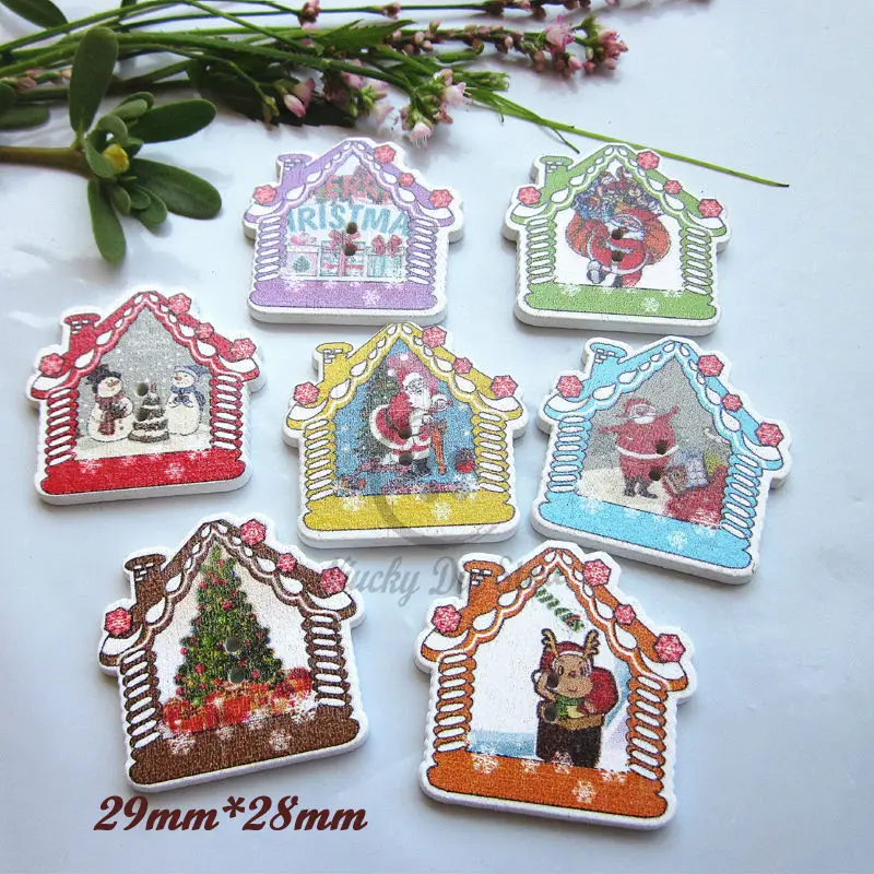 

Christmas buttons 144pcs Mixed Christmas House Decorative Buttons Christmas Craft accessories Scrapbooking Wood Sewing Supplies