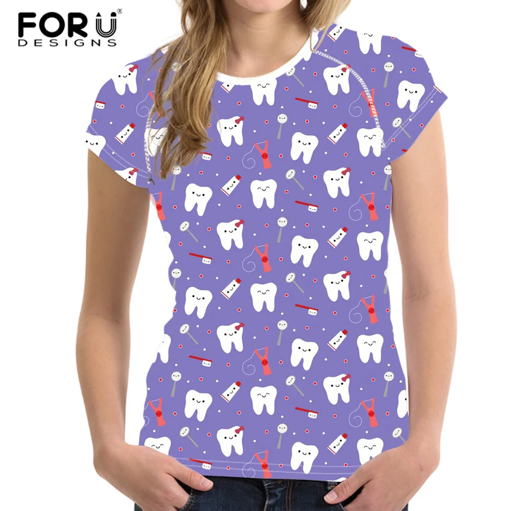 Летняя модная футболка FORUDESIGNS Dental Tooth Patterm Женские базовые футболки женские