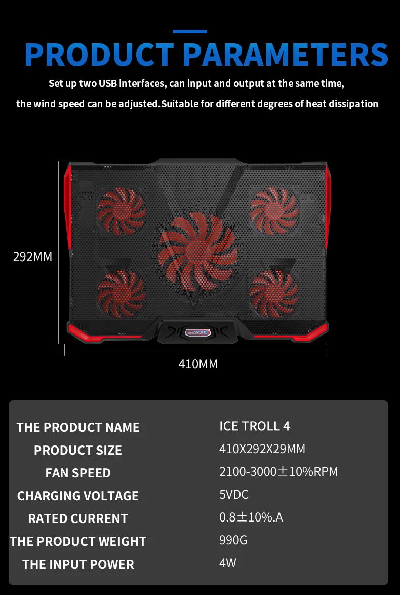 Охлаждающая подставка вентилятор для ноутбука macbook air pro notebook Rapid 1" 12" 13," 14" 1" 15,6" 1" 17,3" дюймов Регулируемая подставка для ноутбука
