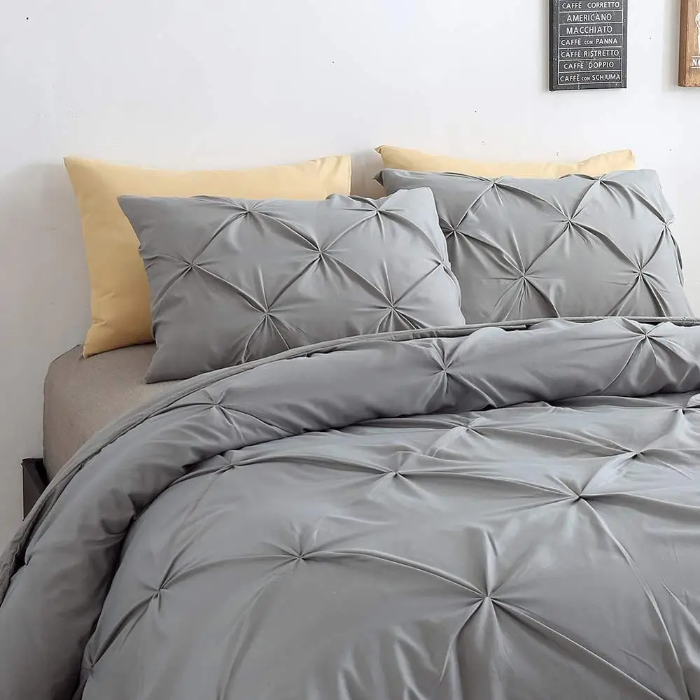 light gray Красота ручной работы плиссированные стиль Модный Королева и король off Белый Серый 3 шт. пододеяльник набор постельных принадлежностей - Цвет: light gray