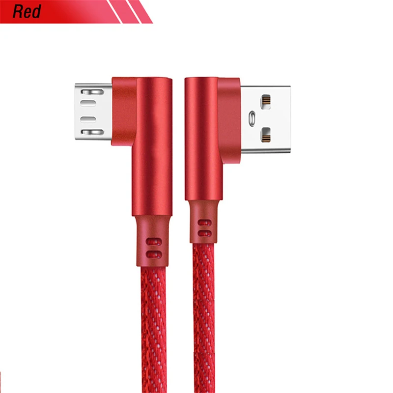 Красный Тип C USB кабель 90 градусов изгиб быстрой зарядки Микро зарядный usb-шнур для мобильных телефонов кабели для iphone 8 huawei, 1 м, 2 м, для мобильного телефона - Цвет: Красный