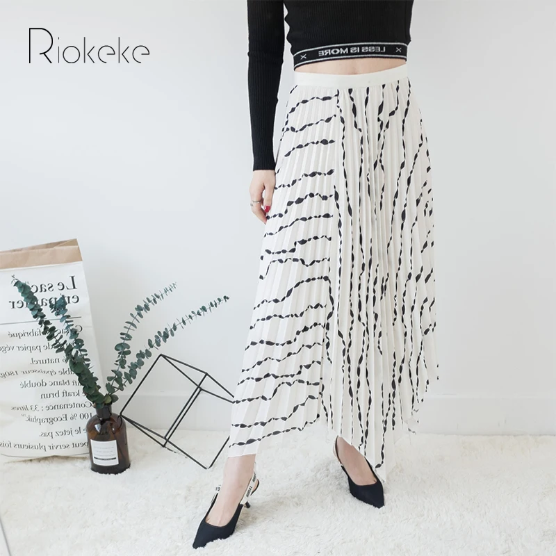 Riokeke Новый 3D печати плиссированные длинные Для женщин юбка складчатый