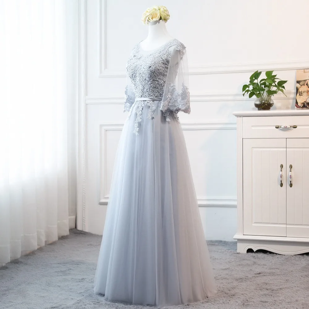 Vestido de festa Longo новые серые длинные платья подружек невесты с рукавами бабочки винтажные элегантные кружевные свадебные вечерние платья для женщин
