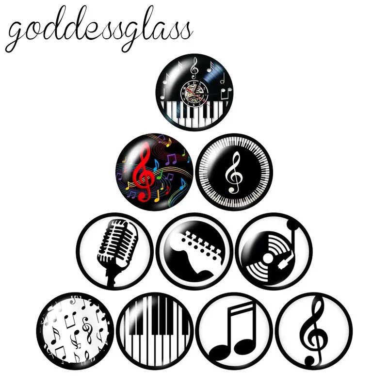 

Music notes Musical instruments 10pcs mixed 12mm/18mm/20mm/25mm Round photo glass cabochon demo flat back Making findings