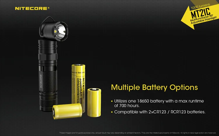 NITECORE MT21C фонарь Anglelight CREE XP-L HD V6 1000LM 90 градусов регулируемый угол головы светодиодный фонарик на 18650 батареи