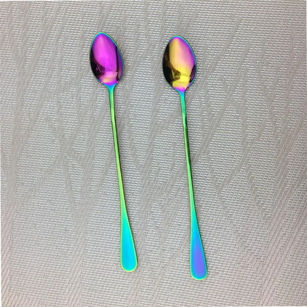Juice Coffee Stirring Cutlery Set Colorful Rainbow Teaspoon Dinnerware Ice Cream Long Handle Scoop Tableware Kitchen Tools | Дом и сад