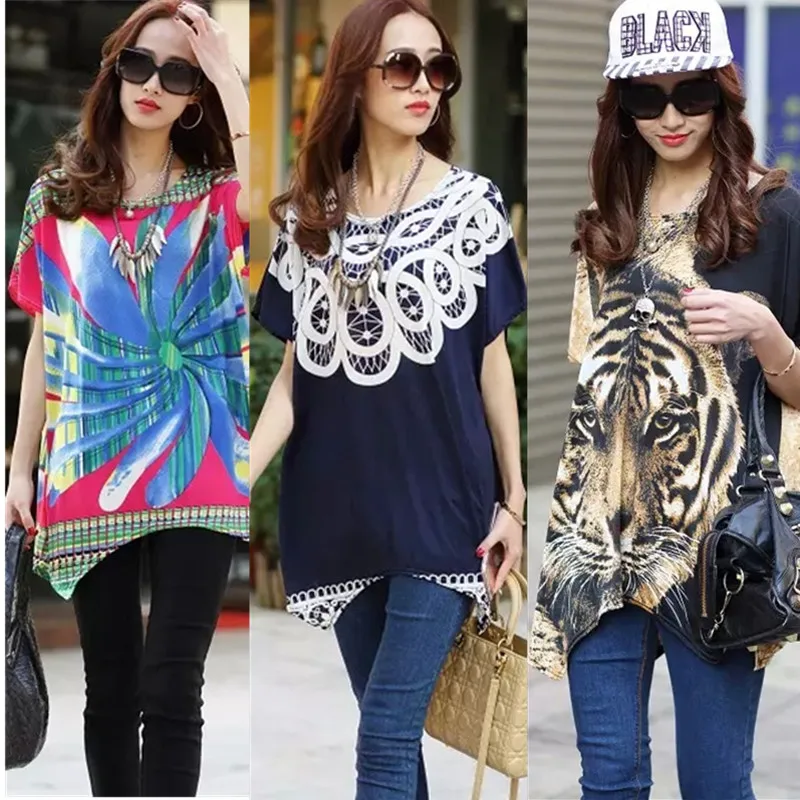 Женская Асимметричная туника с коротким рукавом свободная длинная футболка