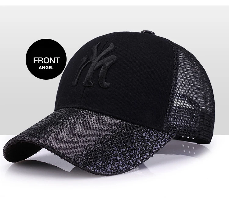QIXINCAT New Fashion Shiny Glett Women Summer Sports Outdoors Adjustable Mesh Baseball Cap NY Embroidery High Quality Punk Hat