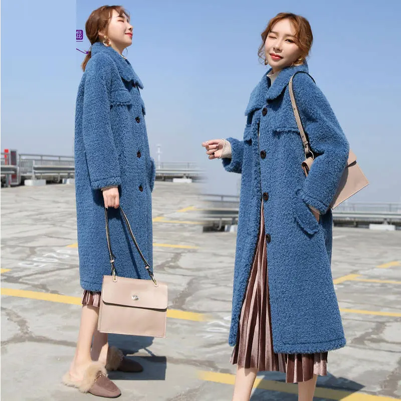 blue Женское пальто из искусственного меха, осенне-зимняя куртка, толстые теплые пушистые длинные меховые пальто с отворотом, лохматые меховые куртки, верхняя одежда - Цвет: blue