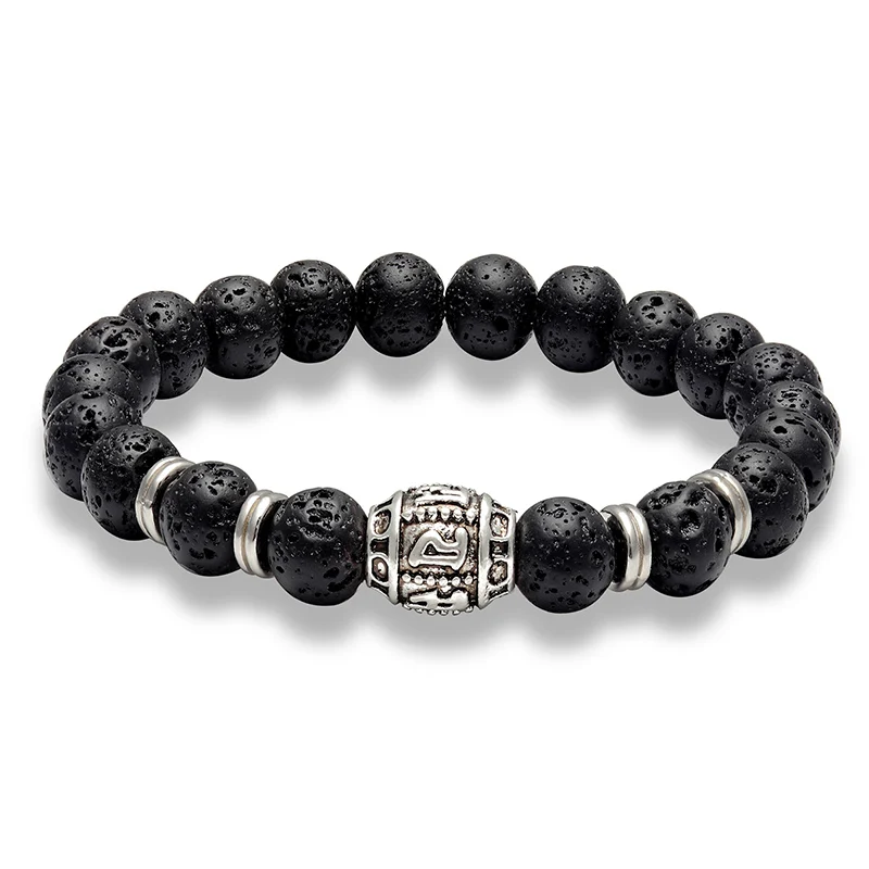 LIVVY Natural Stone Bracelet Men's Jewelry Black Six-word Mantra Beads Elastic Lucky Lady AS894 | Украшения и аксессуары
