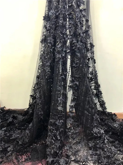 Новые модные черные французские кружева с 3D цветочной сеткой кружевной ткани