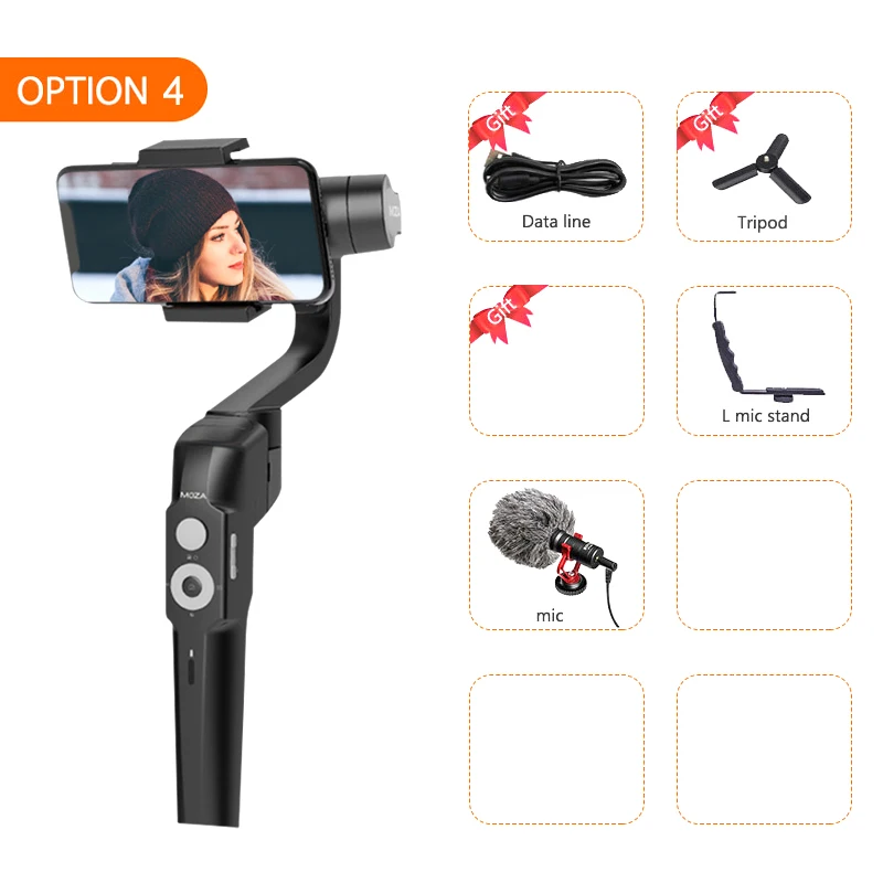 Add L mic Stand MOZA MINI-S 3-осевой Складной Карманный ручной шарнирный стабилизатор для камеры GoPro MINI S для iPhone X смартфона GoPro VS MINI MI VIMBLE 2 - Цвет: Add L mic Stand