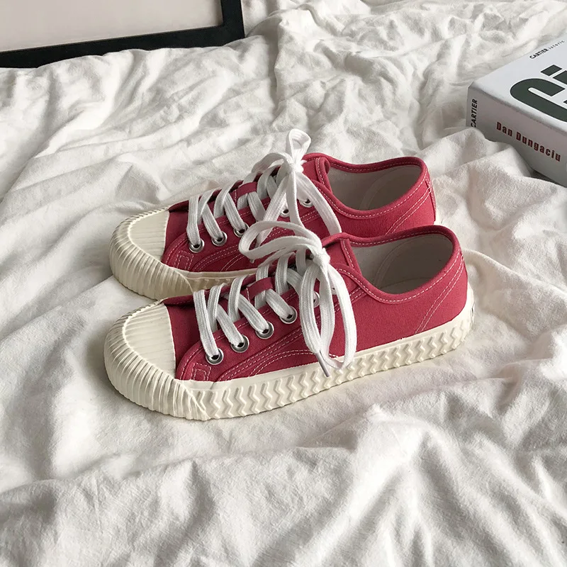 

Кеды женские с низким верхом, базовые простые универсальные кроссовки, повседневная обувь для девочек, розовые, черные, на шнуровке, для вес...