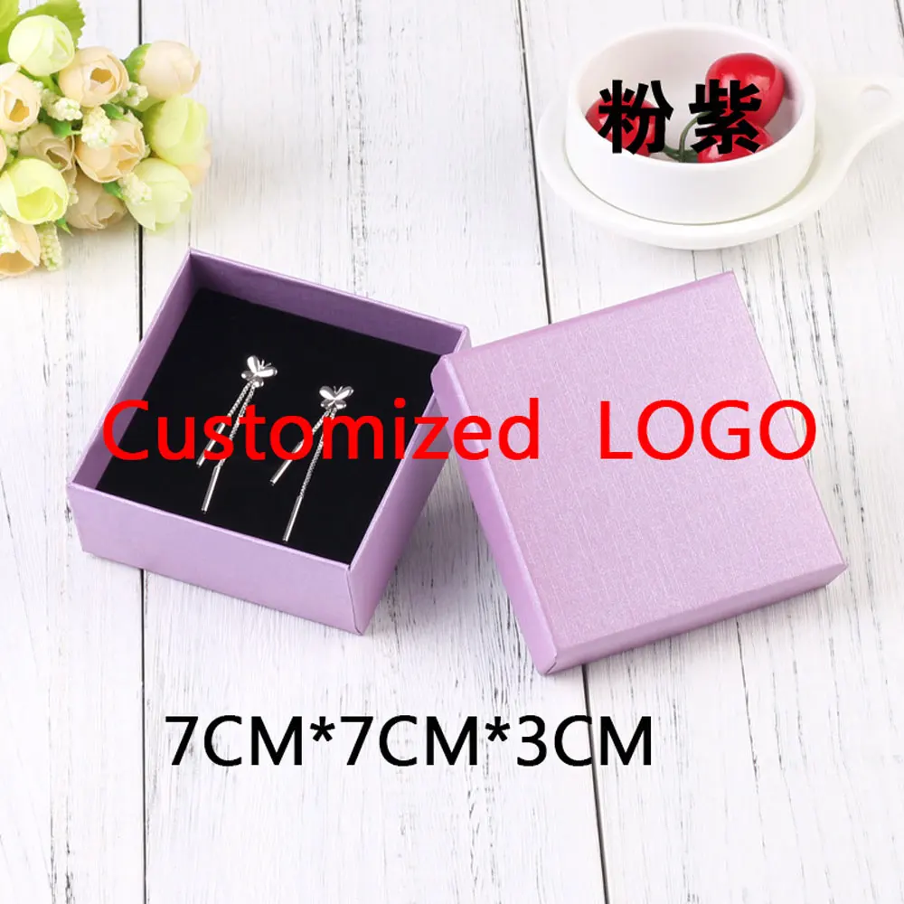 Light Purple Box Изготовленный на заказ логотип подарочные коробки ювелирных изделий и ювелирные изделия Бархатные Сумки для дропшиппинг заказ настроить название бренда - Цвет: Light Purple Box