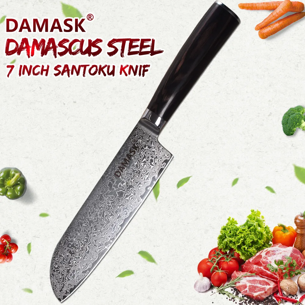 Дамасский нож Santoku из дамасской стали с высокой твердостью G10 цветные кухонные ножи с деревянной ручкой японские ножи нож для мяса нож для нарезки шеф-повара