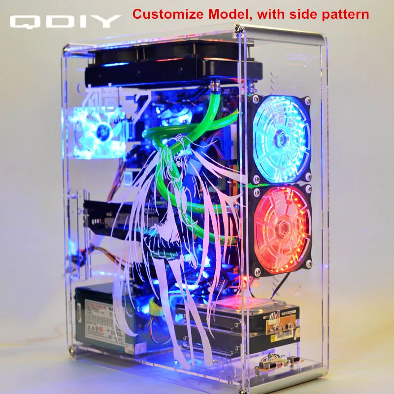 QDIY PC A006S ATX прозрачный чехол для компьютера корпус водяного охлаждения игровой