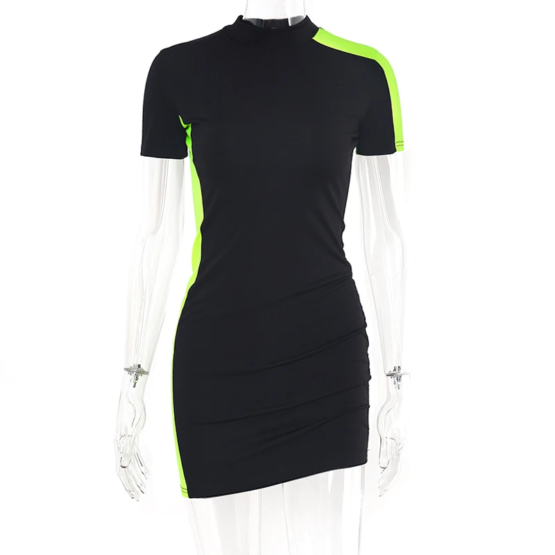Hugcitar short sleeve patchwork t shirt bodyon mini dress summer women fashion slim club party streetwear clothes