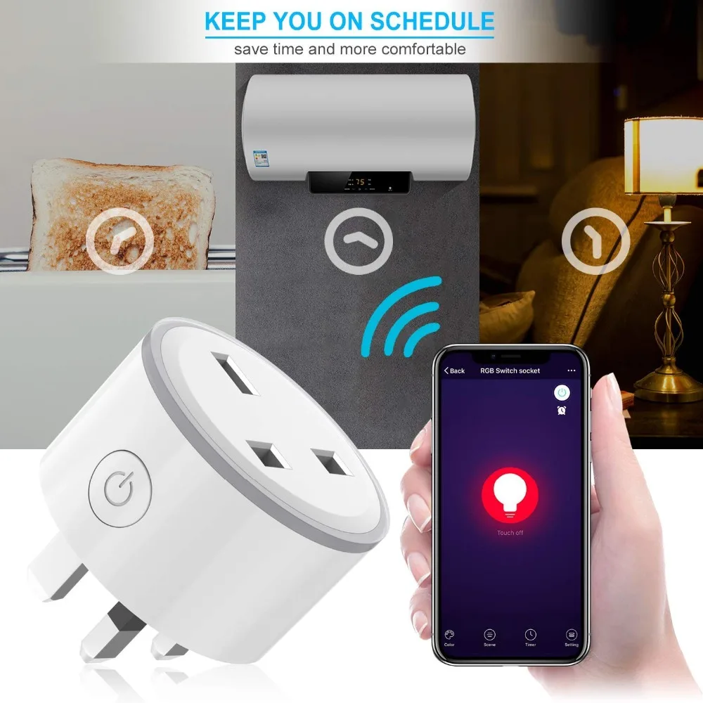 Смарт разъем Wi Fi Управление розетка Великобритания США ЕС 10A RGB таймер со