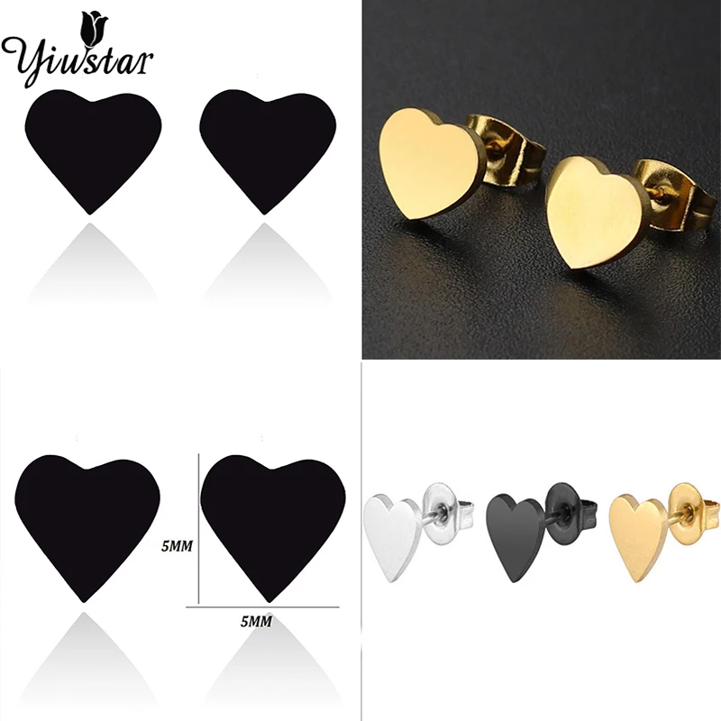 

Yiustar Stainless Steel Black Gold Color Attractive Heart Earrings For Women Love Stud Earrings Female Jewelry of Girl Best Gift