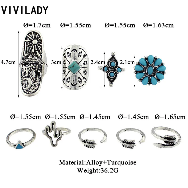 Vivilady бохо-шик Цыганская 9 шт. Бохо полимерная стрела с камнями цветами луной палец