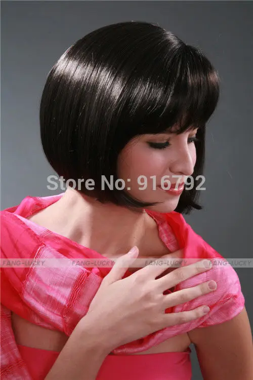 Wholesale New Dark Brown Short Straight have Bangs Women High quality wig (B0323) |