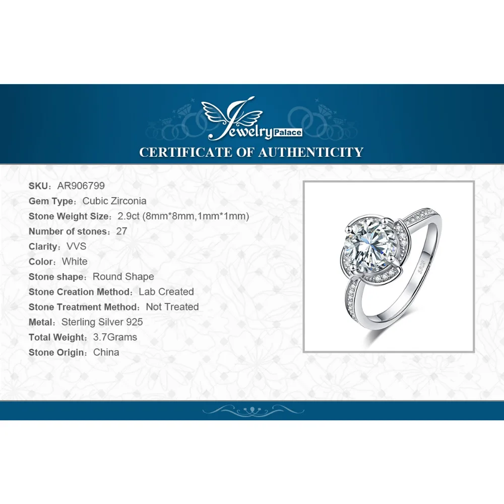 JewelryPalace цветок ветряная мельница 2.9ct фианит обещание Halo обручение кольцо 925 пробы серебро ювелирные украшения кольца для женщин
