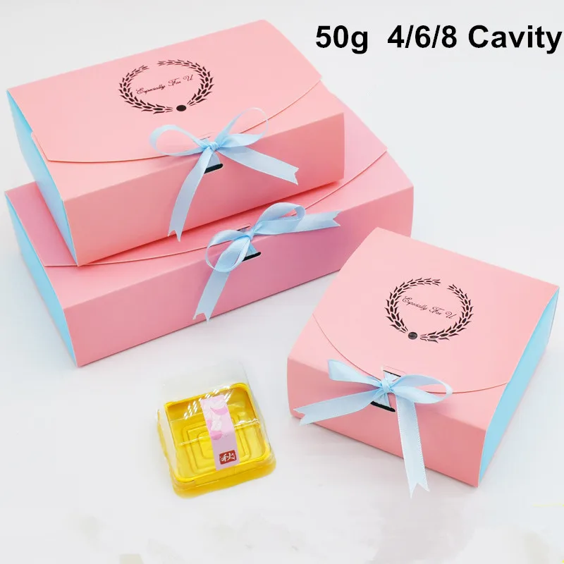 

50 X 4/6/8 Cavity Bronzing Pattern Pink Mooncake Macaron Gift Boxes Mid-autumn Festival Wedding Party Decoration