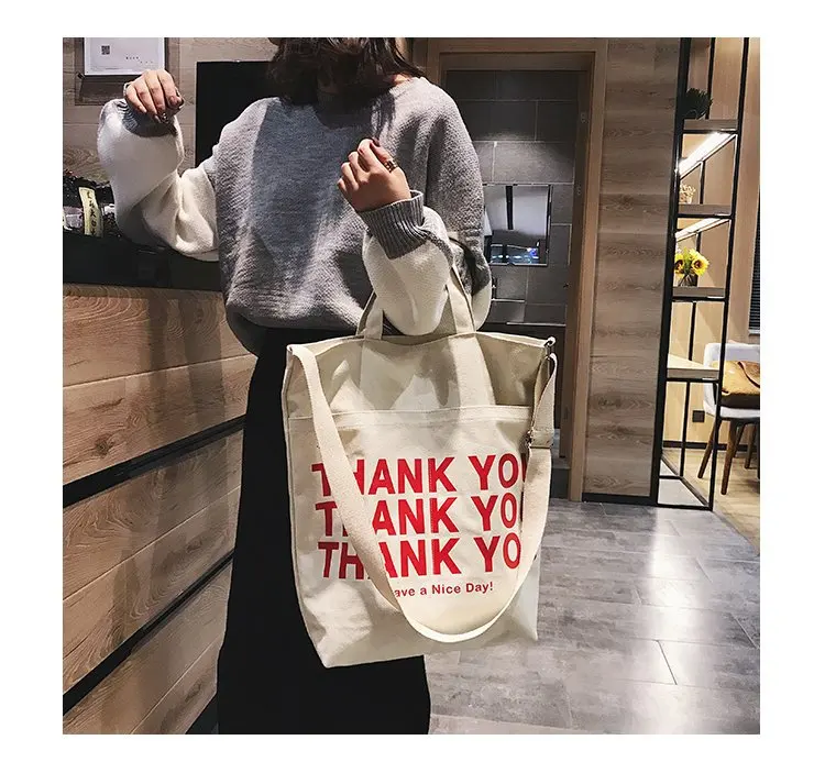 Thank You печать женские сумки большой емкости холщовые женские модные покупки большая сумка через плечо женская сумка через плечо