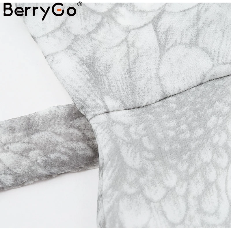 BerryGo женское платье с v-образным вырезом и рюшами, винтажное богемное пляжное летнее платье с длинным рукавом, цветочный принт, сексуальное короткое вечернее платье vestidos