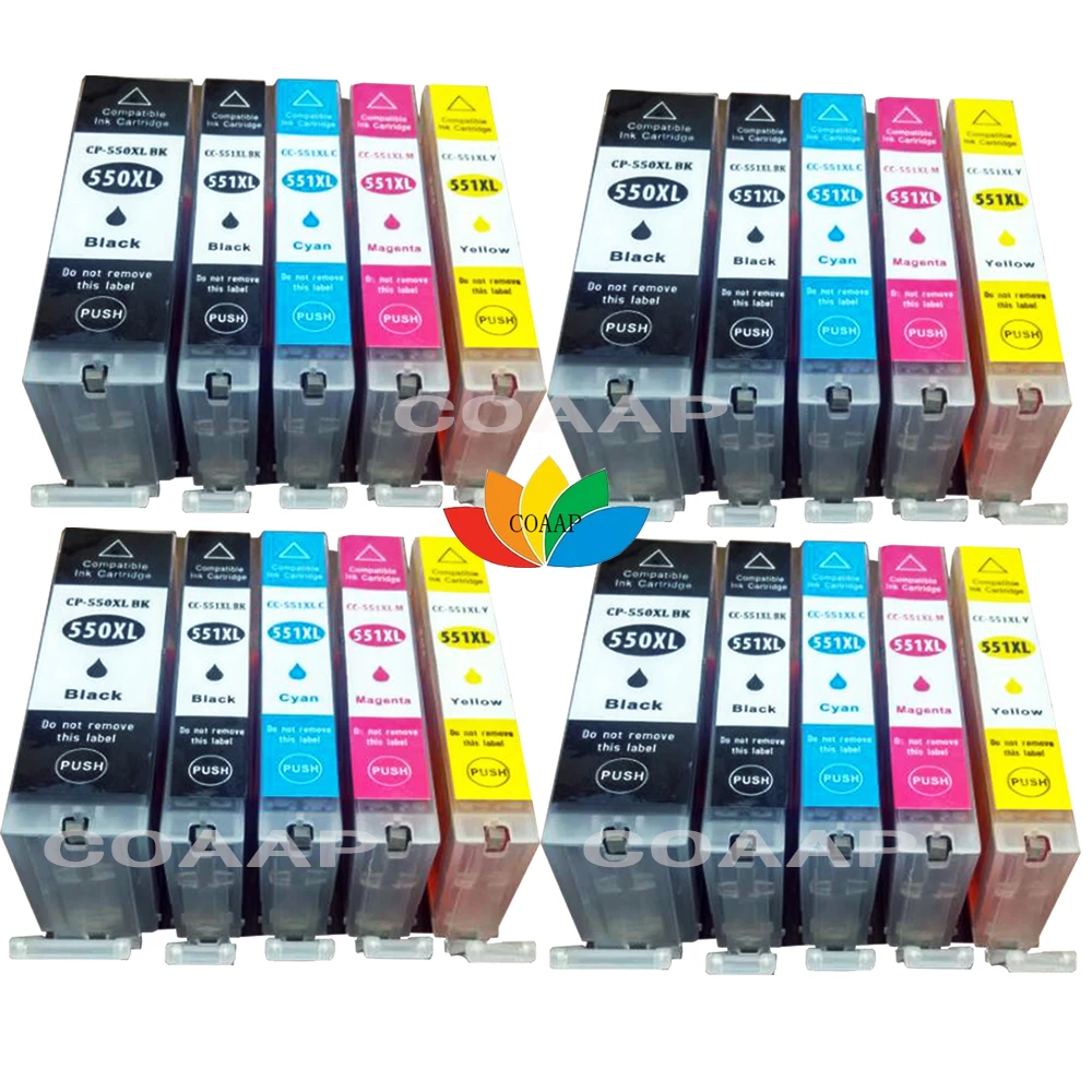 

20 Compatible Canon CLI 551 PGI 550 Ink Cartridges for Pixma iP7250 iX6850 MG5550 MG5650 MG6450 MG6650 MX725 MX925