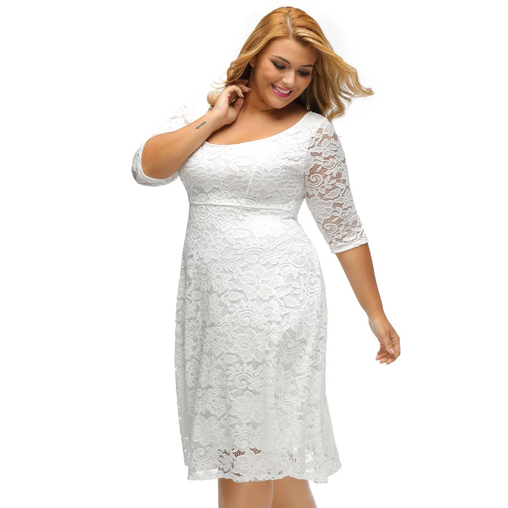 

Summer Dress 2021 Elegant Plus Size Lace Dresses Vintage Black White Transparent Floral Lace Backless Dress Vestidos XL-XXXL