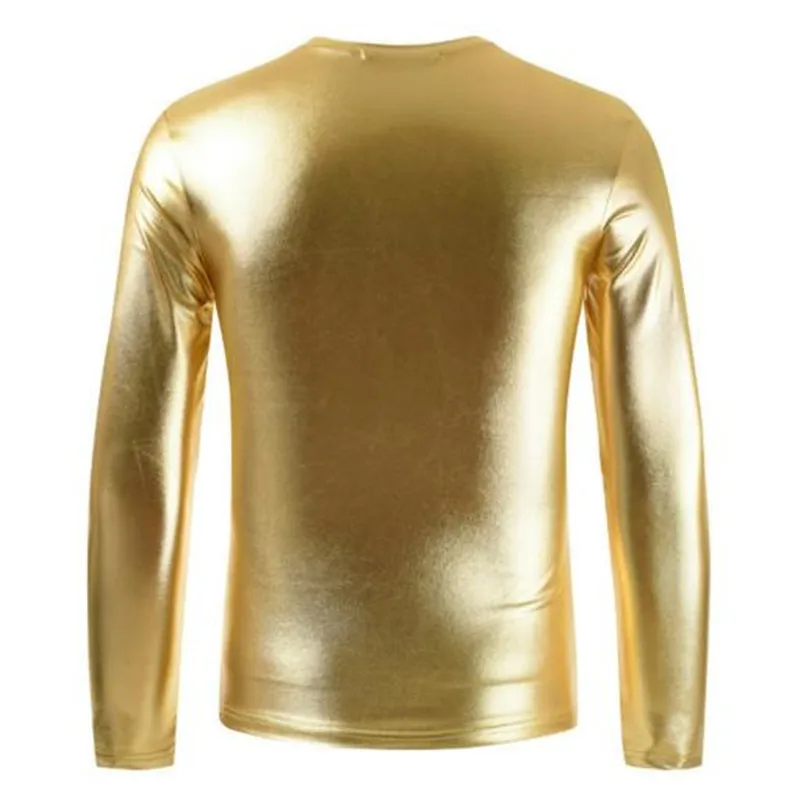 Men t shirt 2021 new long sleeved tshirt men's O neck fashion gold silver shiny t-shirts streetwear camisetas hombre | Мужская