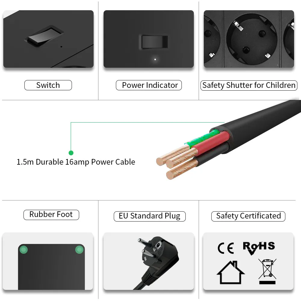 NTON POWER многоразъемная лента питания ЕС гнездо для шнура удлинителя Защита от