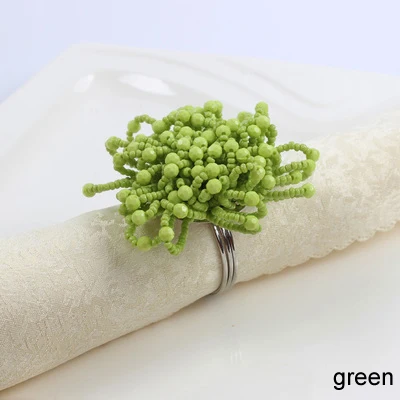 green Элегантный серебряный круг с зеленым фиолетовые керамические бусины рука строка кольца для цветов и салфеток - Цвет: green