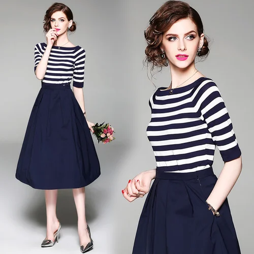 

2019 Autumn Runway Women Slash Neck Knitting Sweater Crop Top + Half Gown Pocket Pleated Skirts Set Office Lady Two Piece Sets