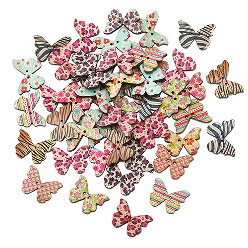 

New 2016 50pcs Mixed 2 Holes Wood Natural Butterfly Sewing Scrapbook Craft Decor Buttons